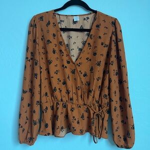 Melrose and Market Floral V-Neck Wrap Blouse - orange